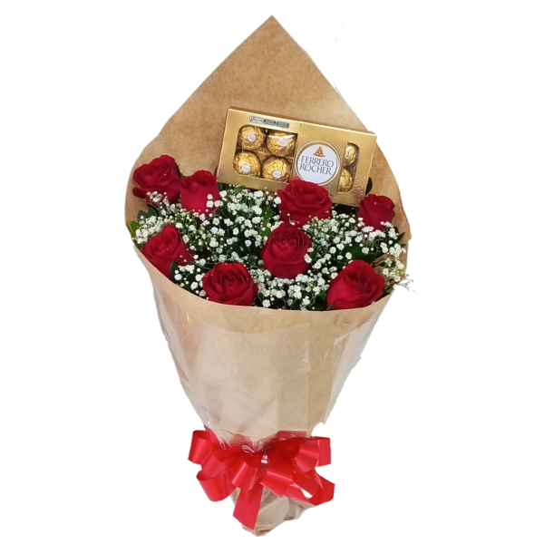 Combo 8 Rosas Com 08 Bombons Ferrero
